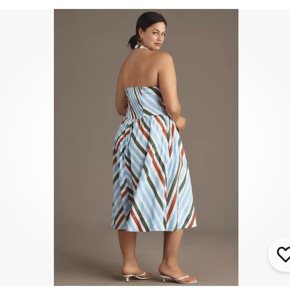 NWT Anthropologie Maeve Halter Midi Dress XL Striped $168 Blue White A-Line - Picture 6 of 11